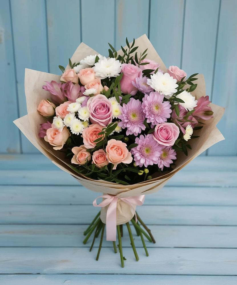 Букет цветов из: Хризантемы, Розы и Альстромерии в Тимофеевке