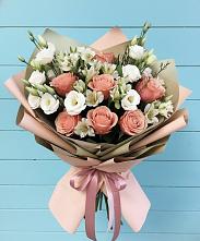 Букет цветов из:  Розы, Альстромерии и Лизиантусы в Тимофеевке