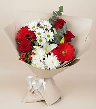 Букет цветов из:  Розы, Хризантемы, Герберы и Лилии в Тимофеевке