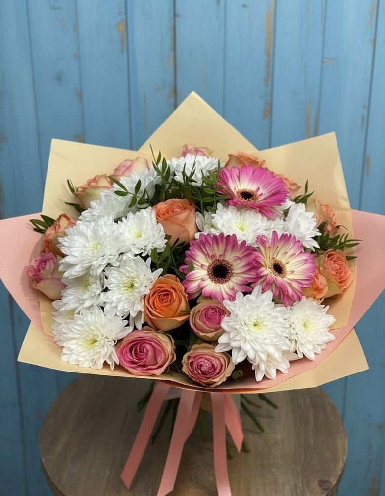 Букет цветов из: Розы, Герберы и Хризантемы в Тимофеевке