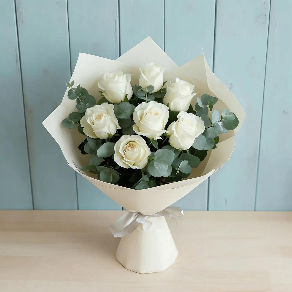 Букет Белые розы в Эвкалипте в Тимофеевке