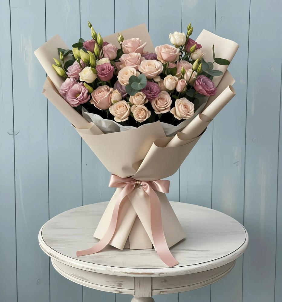 Букет цветов из: Розы и Лизиантусы в Тимофеевке