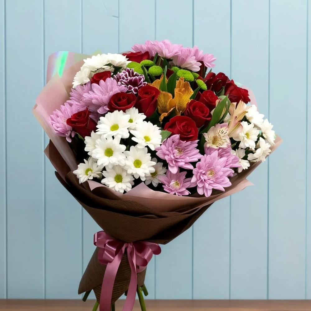 Букет цветов из: Розы, Хризантемы и Альстромерии в Тимофеевке