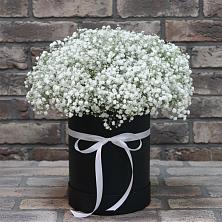 Цветочная композиция из Гипсофила в шляпной коробке в Тимофеевке