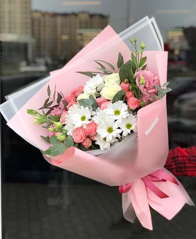 Букет цветов из: Розы, Лизиантусы и Хризантемы в Тимофеевке