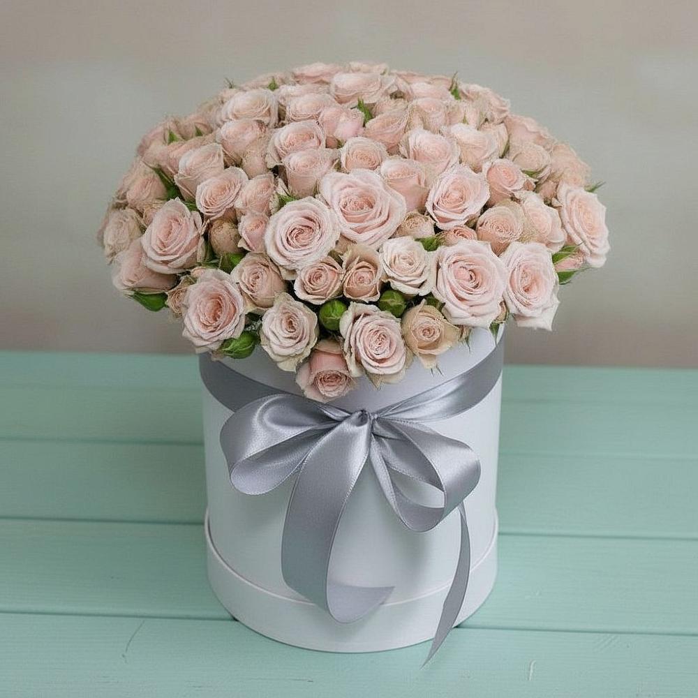 Цветочная композиция из Розы в шляпной коробке в Тимофеевке